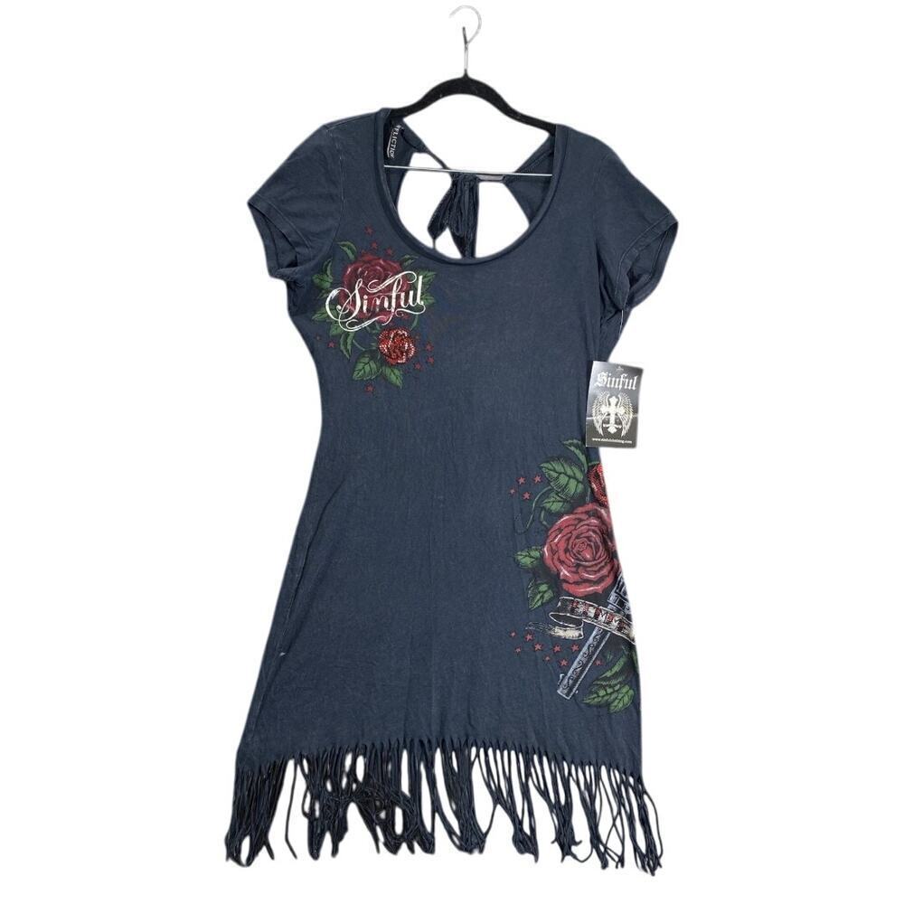 Sinful by Affliction Fringe Graphic Dress – Size L – NWT